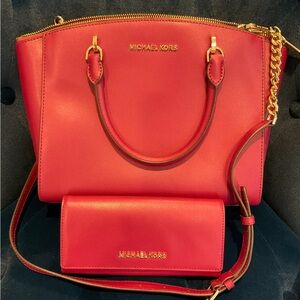 Michael Kors Berry Pink Satchel and Wallet Set
